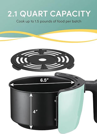 Elite Gourmet EAF-0201BL Personal Compact Space Saving Electric Hot Air Fryer Oil-Less Healthy Cooker, Timer & Temperature Controls, 1000W, 2.1 Quart, Mint