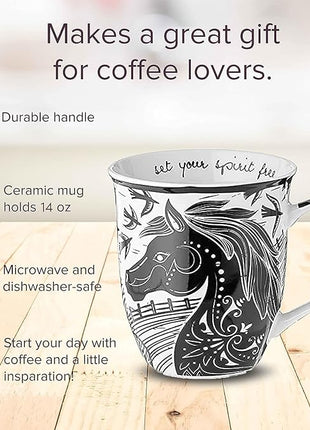 Karma Gifts 16 oz Black and White Boho Mug Horse - Cute Coffee and Tea Mug - Ceramic Coffee Mugs for Women and Men