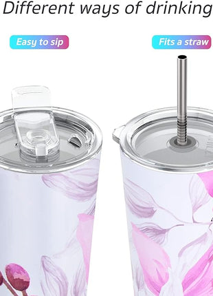 THILY Tumbler Stainless Steel Coffee Cup 26 oz Triple-Insulated Travel Mug with Splash-Proof Lid, for Ice Drinks and Hot Beverage Smoothies Cup, Lotus Flower