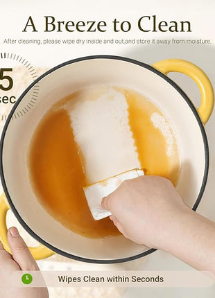 Overmont Enameled Cast Iron Dutch Oven - 5.5QT Pot with Lid Cookbook & Cotton Potholders - Heavy-Duty Cookware for Braising, Stews, Roasting, Bread Baking Goose Yellow