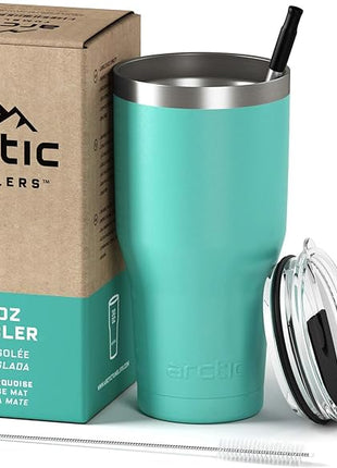 Arctic Tumblers | 30 oz Matte Turquoise Insulated Tumbler with Straw & Cleaner - Retains Temperature up to 24hrs - Non-Spill Splash Proof Lid