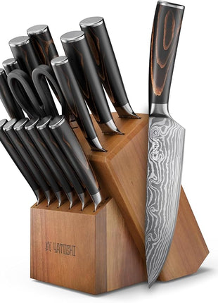 Yatoshi Professional Kitchen Knife Set, 15 Pieces, High Carbon Stainless Steel, Ergonomic Handle