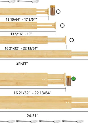 BAMEOS 4" High Drawer Dividers Bamboo Separators Organization Expandable Organizers for Kitchen Bedroom Bathroom Dresser Office 4-pack