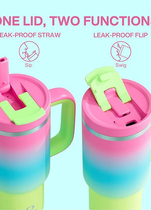 ENCOOL 32 oz Tumbler with Handle and Straw: Stainless Steel Insulated Tumbler Keeps Cold for 24 Hours, Leakproof Travel Cup Fits in Cup Holder and BPA-Free, Lime Sorbet