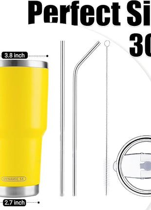 D·S 30oz Yellow Tumbler Stainless Steel Insulated Travel Mug with Straw Lid Cleaning Brush (30oz Yellow)