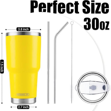 D·S 30oz Yellow Tumbler Stainless Steel Insulated Travel Mug with Straw Lid Cleaning Brush (30oz Yellow)