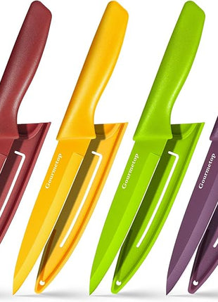 Paring Knife with Cover, Paring Knives Set of 4, 4.5" Paring Knife Set of Premium Stainless Steel, Small Kitchen Knife Set for Fruit and Vegetable, Ergonomic Knife Handles for Versatility