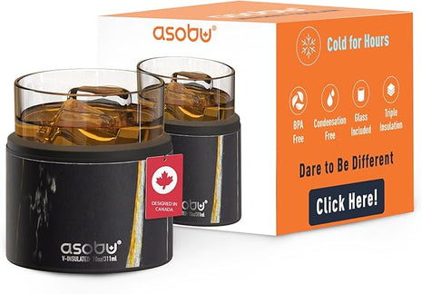 asobu Whiskey Glass with Insulated Stainless Steel Sleeve, 10.5 ounces (Midnight Marble)