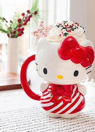 Silver Buffalo Sanrio Hello Kitty Christmas Holiday Candy Cane Dress 3D Sculpted Ceramic Mug, 20 Ounces