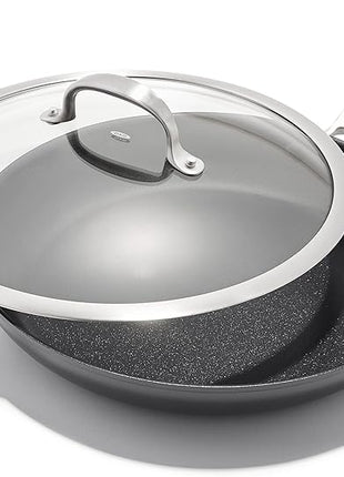 OXO Enhanced, 12" Frying Pan Skillet with Lid, Healthy Ceramic Nonstick, PFAS-Free, Stainless Steel Handle, Dishwasher Safe, Oven Safe, Black
