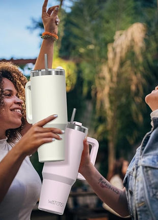 40 oz Tumbler with Handle,Tumbler with Lid and Straw,Double Wall Insulated Cup Stainless Steel Travel Mug(Cold for 34 Hours),Water Bottle for Iced Tea,Coffee,Cold Beverages(Cream White)