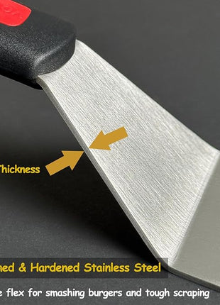 Stainless Steel Spatula Set with Heat Resistant Silicone Handle, VOVOLY Metal Spatulas For Kitchen Use, Thickened Smash Burger Spatula, Fish Flipper, Bench Scraper