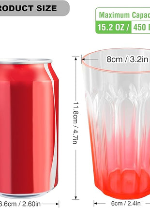 Plastic Drinking Glasses Set of 8, Plastic Cups Reusbale Tumblers for Kitchen Camping, Water Cup Set with Gradient Color, Unbreakable Bathroom Cups, BPA Free, Dishwasher Safe, 15.2oz, 4 Colors,8 Pack
