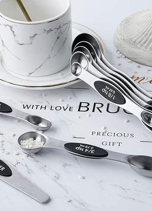 Magnetic Measuring Spoons Set of 8 Stainless Steel Stackable Dual Sided Nesting Teaspoons and Tablespoons for Measuring Dry and Liquid Ingredients