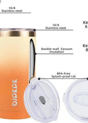 BJPKPK Tumbler with Lid and Straw, 20 oz Stainless Steel Vacuum Insulated Color Block Tumblers, Double Wall Ice Coffee Thermal Cup Travel Mug,Coral