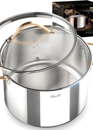 Stock Pot 12 Quart, 18/10 Tri-Ply Stainless Steel All Clad Stock Pot with Lid, Seamless 12 QT Cooking Pot with Copper Handle, Healthy Stockpots, Induction, Gas, Oven and Dishwasher Safe