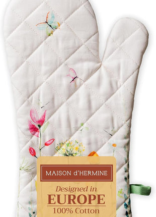 Maison d' Hermine Oven Gloves 100% Cotton Oven Mitt 7" x 13" with Loop Heat Resistant, BBQ, Cooking Gloves, Baking, Grilling, Kitchen, Handling Hot Pans Spring/Summer (Pack of 1, Botanical Fresh)