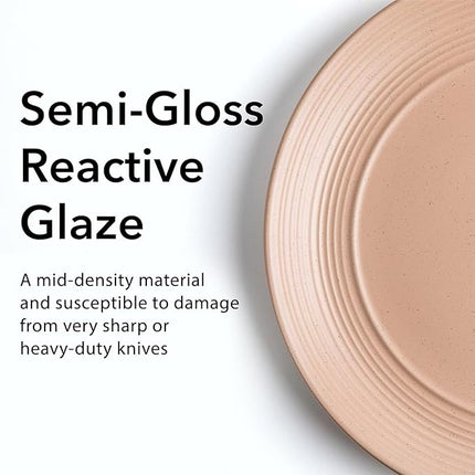 RINGAR Round Stoneware 16pc Double Bowl Dinnerware Set for 4, Dinner Plates, Side Plates, Cereal Bowls, Pasta Bowls - Speckle Matte Coral (407490)