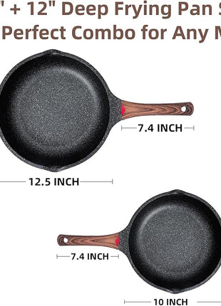 Vinchef Non Stick Frying Pans Set,10" & 12" Ceramic Pan with Lid, Deep Frying Pan & Saute Skillet, PFAS PFOA & PTFE Free, Visual Heat Indicator, Induction Ready, Frying Pans Nonstick Skillet with Lid