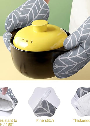 AUAUY Oven Mitts and Pot Holders 6PCS Set, 392°F Heat Resistant Cooking Gloves and Hot Pads Baking Mittens BBQ Gloves, Top Kitchen Gadgets, Non-Slip Kitchen Mittens for Oven Cooking Baking Grilling