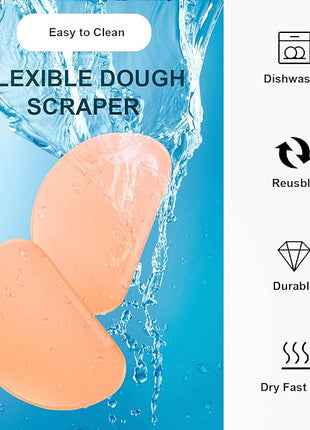 Patelai 2 Pieces Flexible Bowl Dough Scraper Spatula Multipurpose Curved Pastry Scraper Flat Edge Mixing Bowl Cutter for Cake Icing Bread Fondant