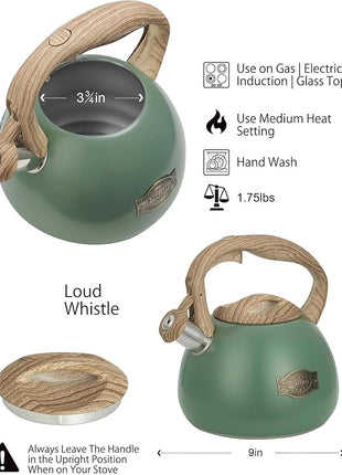 POLIVIAR Tea Kettle, 2.7 Quart Stovetop Tea Kettle, Audible Whistling Teapot, Food Grade Stainless Steel for Anti-Rust, Anti Hot Handle, Suitable for All Heat Sources (JX2022-MN30)