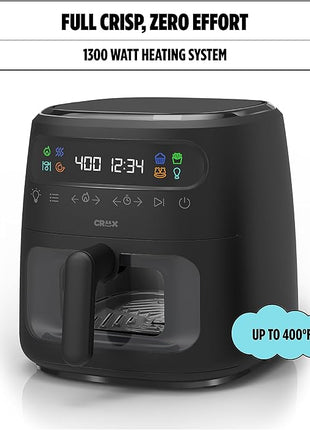 CRUX x Marshmello 8.0 QT Digital Air Fryer with TurboCrisp Technology, Touch Screen Temperature Control, Timer and Auto Shut-off, Fully Programmable, Silicone Liner Included, Black