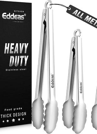 Tongs For Cooking - All Metal Heat Resistant 600 Degrees Kitchen Tongs, Stainless Steel Locking Tongs, For Food,Salad, BBQ, Grill, Dishwasher, Set of 3-7",9" & 12 inch