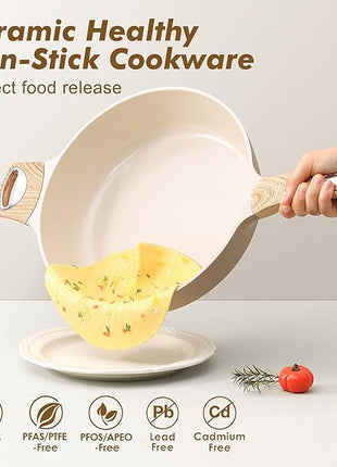 SENSARTE Ceramic Nonstick Frying Pan Skillet with Lid, 13.3 Inch Large Deep Frying Pan, 6 QT Saute Pan, Induction Pan, Healthy Non Toxic Cooking Pan with Helper Handle, PFOA PFAS PTFE Free