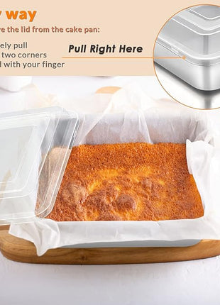 E-far 8 x 8-Inch Baking Pan with lid, Square Cake Brownie Baking Pans Stainless Steel Bakeware Set of 2, Non-toxic & Healthy, Easy Clean & Dishwasher Safe - 4 Pieces(2 Pans + 2 Lids)