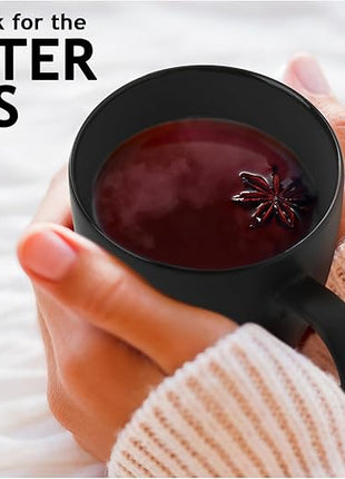 MIAMIO - Set of 6 Stoneware Coffee Mugs 12 Ounce/Cup Set - Le Papillon Collection (Black)