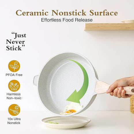 Kordisen Nonstick Ceramic Deep Frying Pan, 10 Inch Non Toxic Skillet with Lid, Healthy Jumbo Cooker, Saute Pan for Cooking, Induction Cookware, PFOA & PFAS Free