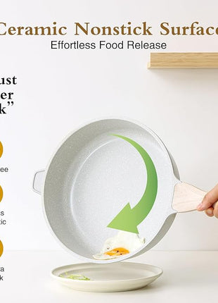 Kordisen Nonstick Ceramic Deep Frying Pan, 12 Inch Non Toxic Large Skillet with Lid, 5 Qt Healthy Jumbo Cooker, Saute Pan for Cooking, Induction Cookware, PFOA & PFAS Free