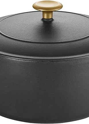 Tramontina Bestow Enameled Cast Iron Dutch Oven Pot with Lid, Round 5.5-quart, Matte Black with Gold Knob