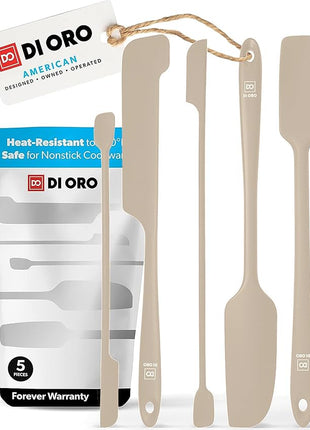 DI ORO Silicone Jar Spatulas for Scraping - Rubber Spatulas Silicone Heat Resistant - Kitchen Spatulas Nonstick Cookware Safe - Silicone Utensil Set for Blenders, Mixing, Baking, & Makeup (5pc, Clay)
