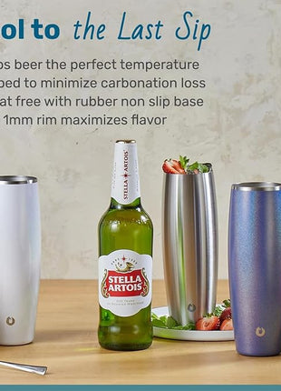 SNOWFOX Premium Vacuum Insulated Stainless Steel Beer Glass With Lid, Home Bar Accessories, Elegant Bartending, Lightweight Pint Glasses, Sleek Drinkware, Frosty Beverages Stay Cold, 23.9oz