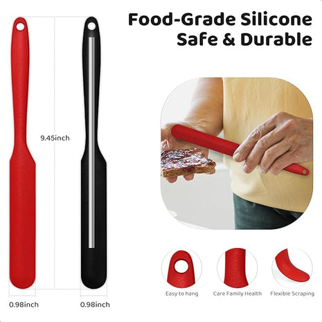 Silicone Jar Scraper with Long Handle, Jam Spreader for Peanut Butter, Kitchen Spatula for Baking and Cake Icing, Small Silicone Spatula, 2Pcs