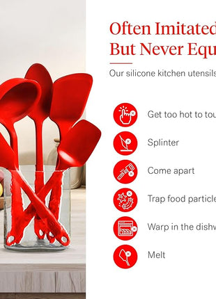 GIR: Get It Right 5-Piece Silicone Essentials Kitchen Utensils Set - Ladle, Spatula, Flip, Spoon & Spoonula - Non-Toxic Cooking Utensils for Nonstick Cookware, Cooking and Baking - Fire Red