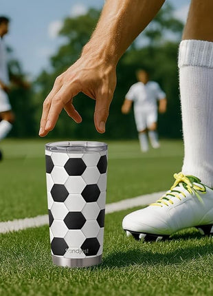 SANDJEST Soccer Tumbler 20oz Stainless Steel Insulated, Travel Coffee Cup, Sport Tumblers Gifts for Soccer Lovers, Men Women, Coach, Birthday, Christmas