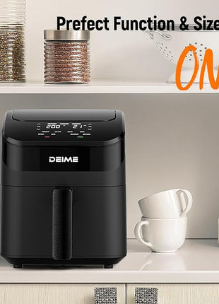 DEIME Air Fryer 4.5 Qt, Small Airfryer Digital Space Saving Compact, Bake, Reheat, Roasts for Quick Easy Meals, Mini Compact & Quiet, Nonstick & Dishwasher Safe Basket with Toast Rack (Black)
