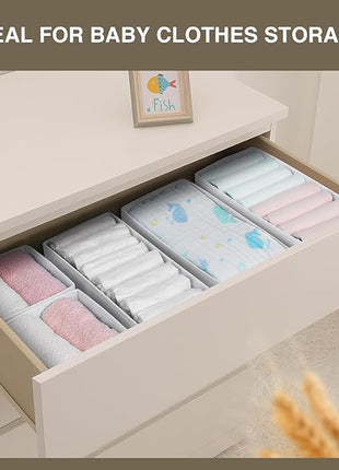 DIMJ Drawer Organizers - Set of 8 Fabric Closet Organizers and Storage, Drawer Dividers for Baby Clothes, Socks, Belt, Tie (Pink)