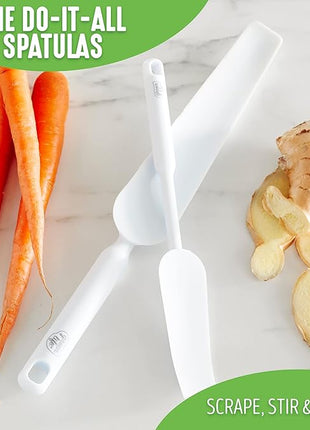 GreenLife Cooking Tools and Utensils, Easy Reach Silicone Spatula Set for Baking Mixing and Stirring, Heat and Stain Resistant, Dishwasher Safe, White