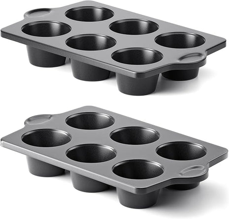 HONGBAKE Nonstick Jumbo Muffin Pan, 2 Pack Large Cupcake Tin for Baking, Cup Cake Tray, 3.5dia, 6 Cup, Premium, Extra Thick, Dishwasher Safe