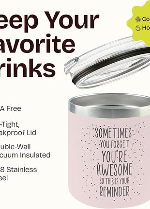 KLUBI Last Minute Christmas Gift for Women - Cute Pink Sometimes You Forget Your Awesome Gifts for Christmas, Her, Coworkers, Boss Day, Nurses Week College Girl Gift Ideas for Xmas Coffee Cup 14 Ounce