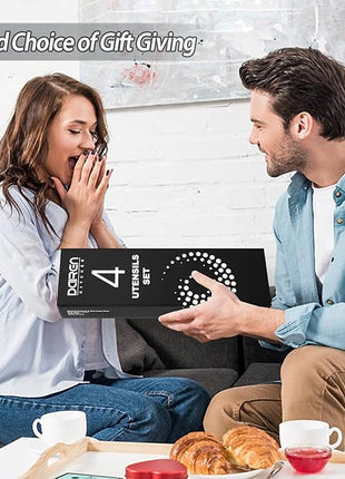 Pack of 4 Large Silicone Cooking Spatulas and Spoons, Slotted and Solid Stainless Steel Cooking Utensils Set, Non-stick Heat Resistant Kitchen for Baking, Fried, Stir-Fry, Mixing, Serving (Grey)