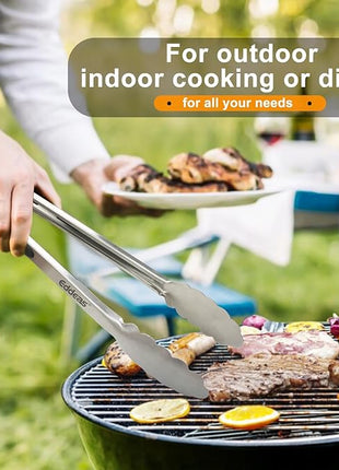 Grill Tongs, 17 Inch Extra Long BBQ Tongs, Heat Resistant 600 Degrees Stainless Steel tongs, Kitchen Metal Locking Tongs for Cooking, Grilling, Outdoor Barbecue