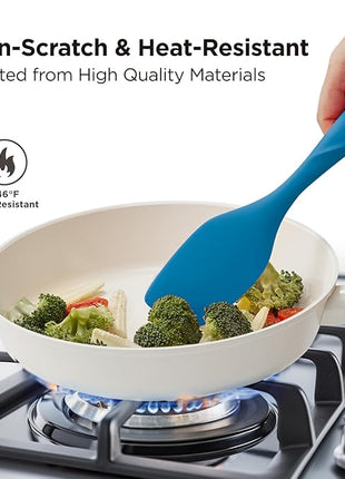 Kitchen Mama WaltzGrip Platinum Silicone Scraping Spatula: Heat Resistant, Seamless, Non Stick for Frying Pan Cookware, Safe, Flexible Bowl Scraper - Ideal for Mixing, Baking, Stirring (Blue)