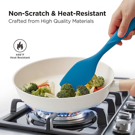 Kitchen Mama WaltzGrip Platinum Silicone Scraping Spatula: Heat Resistant, Seamless, Non Stick for Frying Pan Cookware, Safe, Flexible Bowl Scraper - Ideal for Mixing, Baking, Stirring (Blue)
