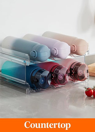 Lifewit Stackable Water Bottle Organizer for Cabinet, Plastic Bottle Holder Fits Bottles & Tumblers up to 3.8" Diameter, Pantry, Countertop & Fridge, Holds 6 Bottles