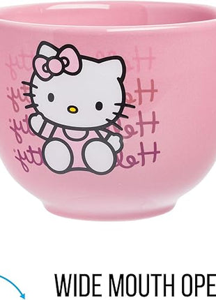 Silver Buffalo Sanrio Hello Kitty Waving Pink Ceramic Ramen Noodle Rice Bowl with Chopsticks, Microwave Safe, 20 Ounces,